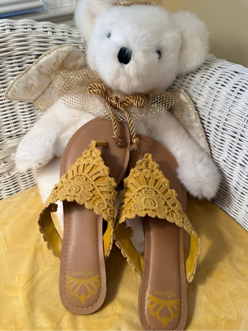 Yellow Lace Thong Sandals